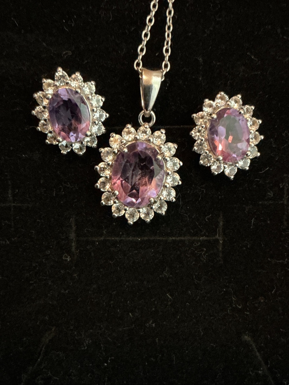 Amethyst 4.8ct t.w and White Topaz Pendant & Earring Set in Sterling Silver